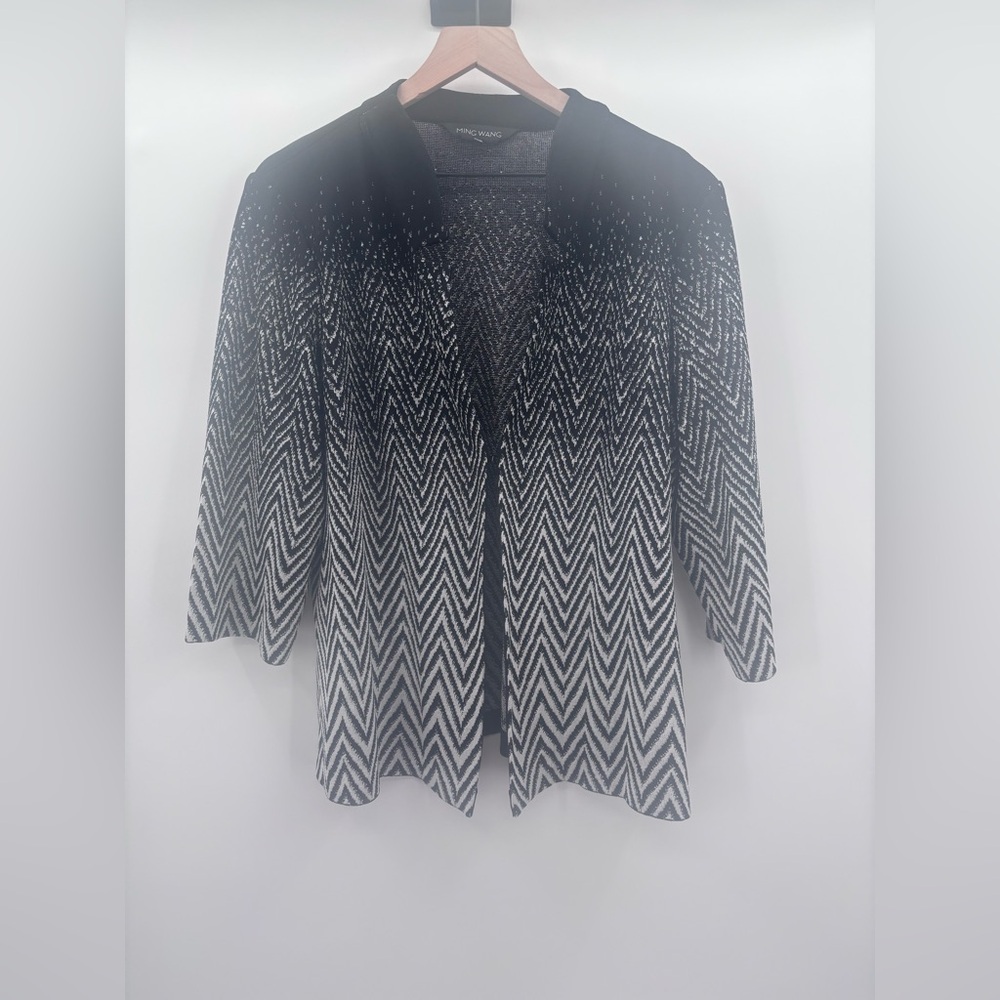 Ming Wang Black and White Chevron Gradient Knit Cardigan Jacket Size 1X